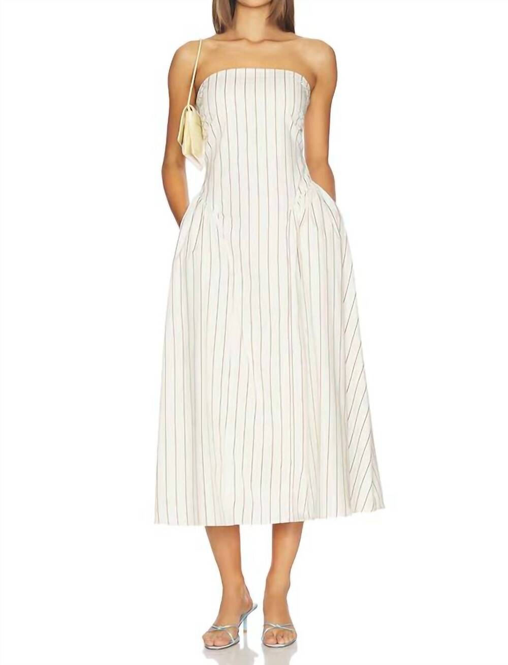 NEW FAITHFULL THE BRAND benetta midi dress in fiora stripe lemon